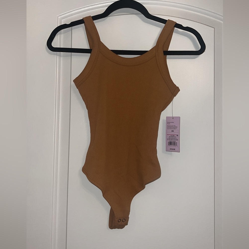 Brown Ribbed Bodysuit